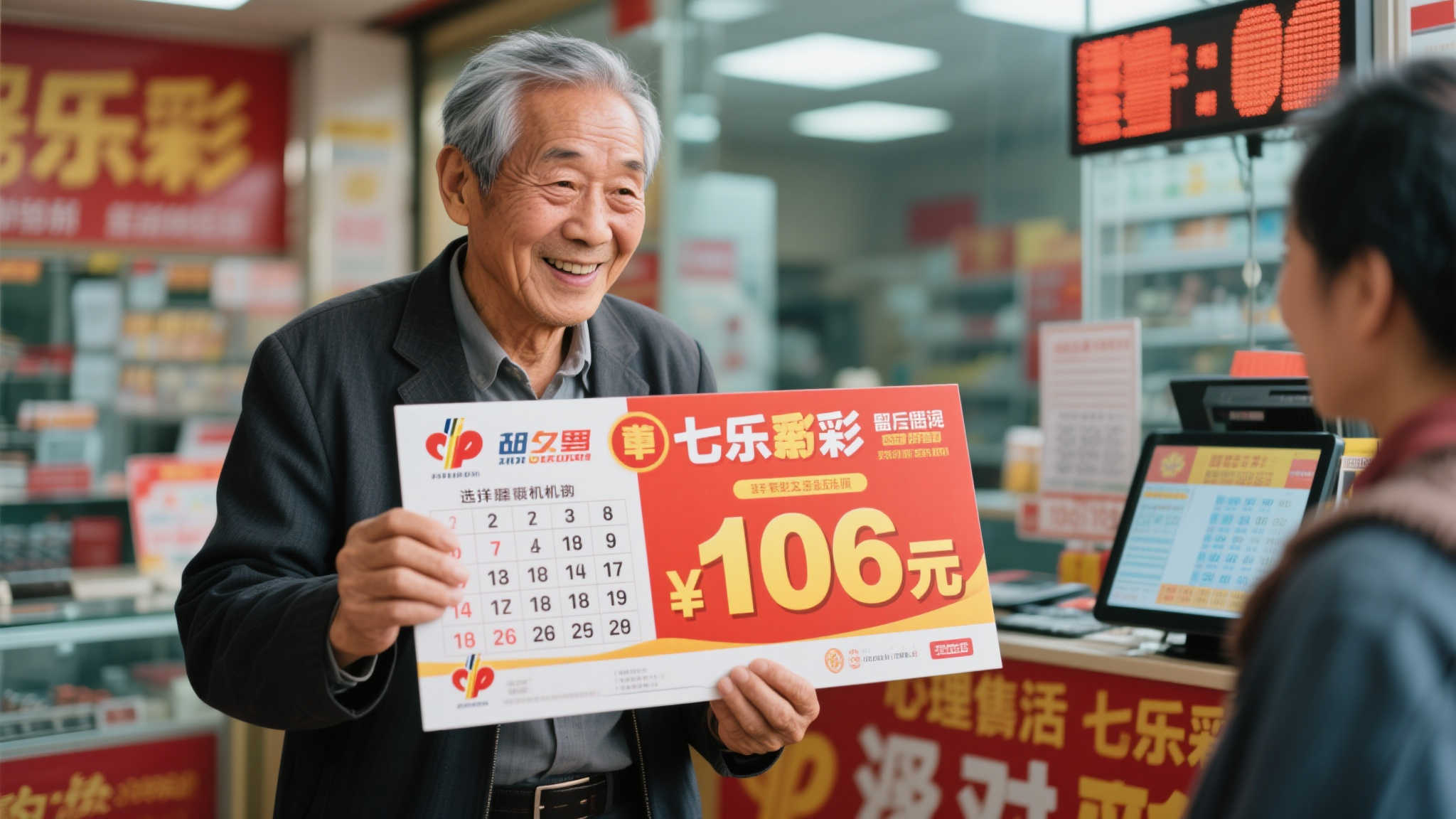 60多岁商人临停售前2分钟改机选，喜中七乐彩106万